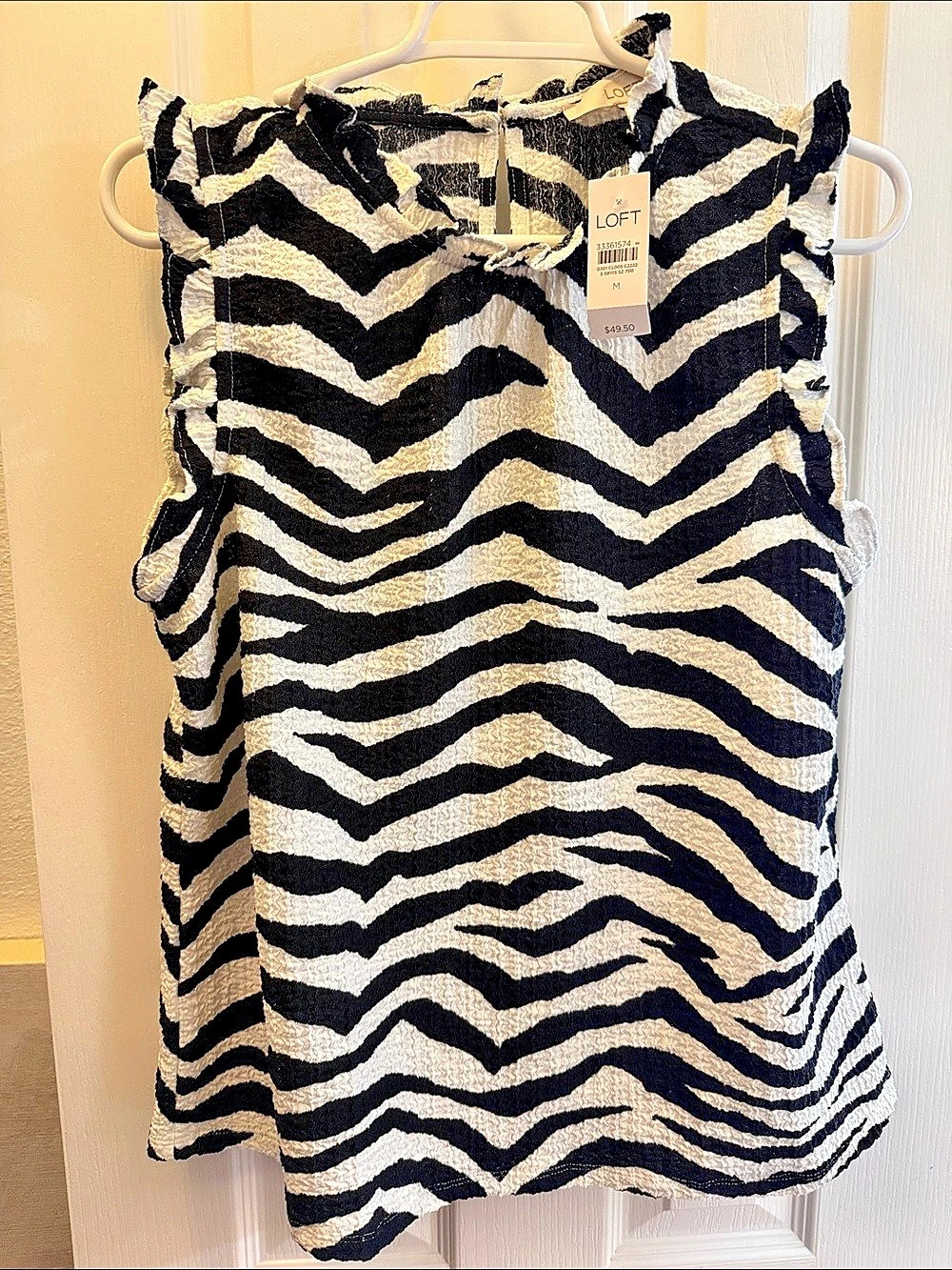 LOFT Zebra Print Ruffle Bubble Blouse Black & White Medium